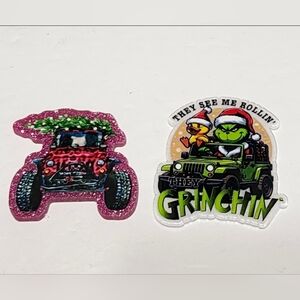 Grin Jeep Christmas Acrylic ‎ Glitterback Flatback Crafts Green Monster Santa